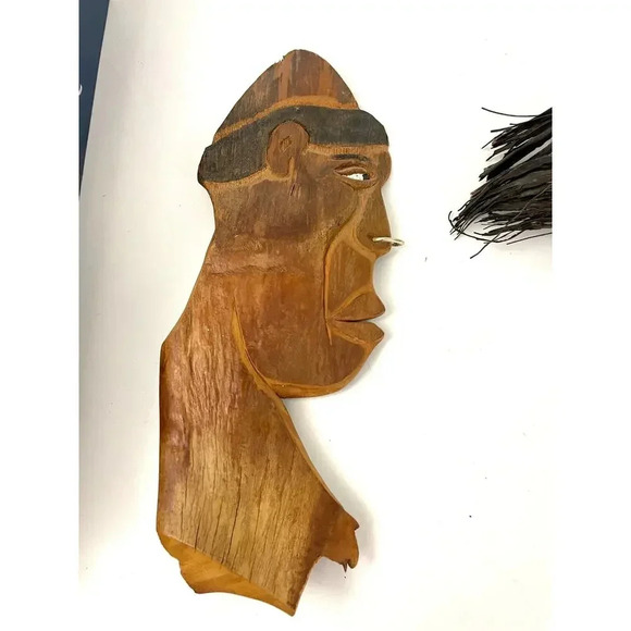 VTG Lot of 4 African Hand Carved Wood Head Profile Faces Wall Art Plaque Unique - Picture 4 of 15